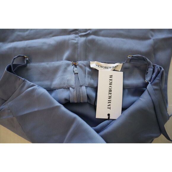 WeWoreWhat WWD18-1 Women's Sz 0 Slate Blue Cowl Midi Satin Charmeuse Dress - Picture 6 of 14